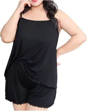 Oplxuo Women's Plus Size Pajamas Set 2 Piece Sleeveless Camisole and Shorts Pjs Lounge Sets Sleepwear