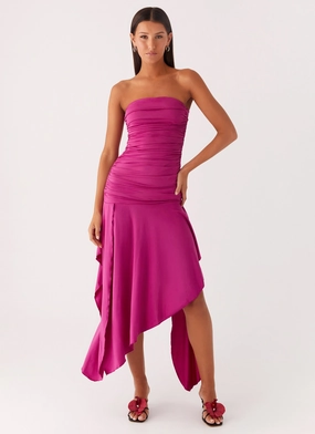 Ora Strapless Maxi Dress - Fuchsia Lace-Edge Cozy and Comfortable