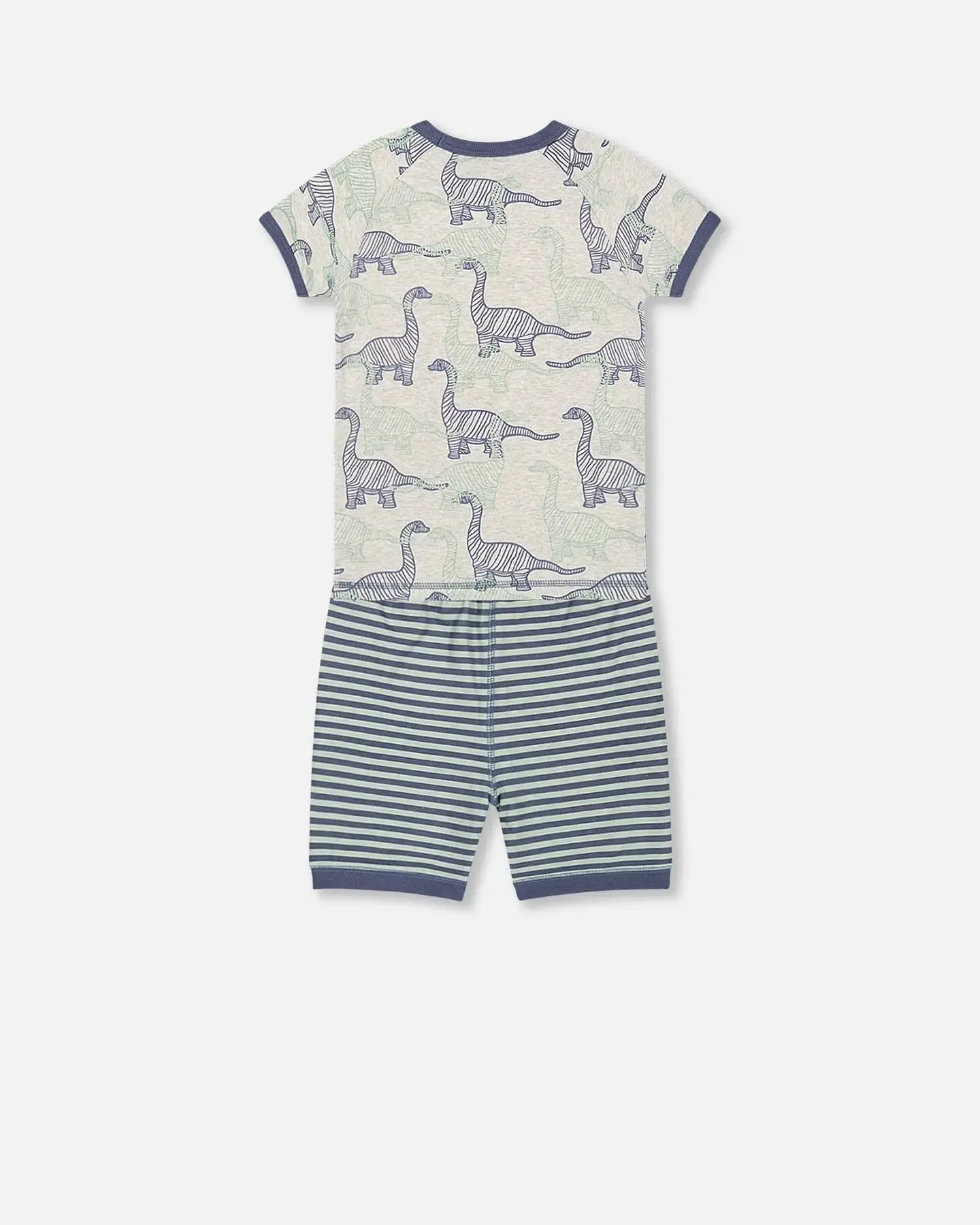 Organic Cotton Two Piece Short Pajama Set Heather Beige Printed Dinosaurs