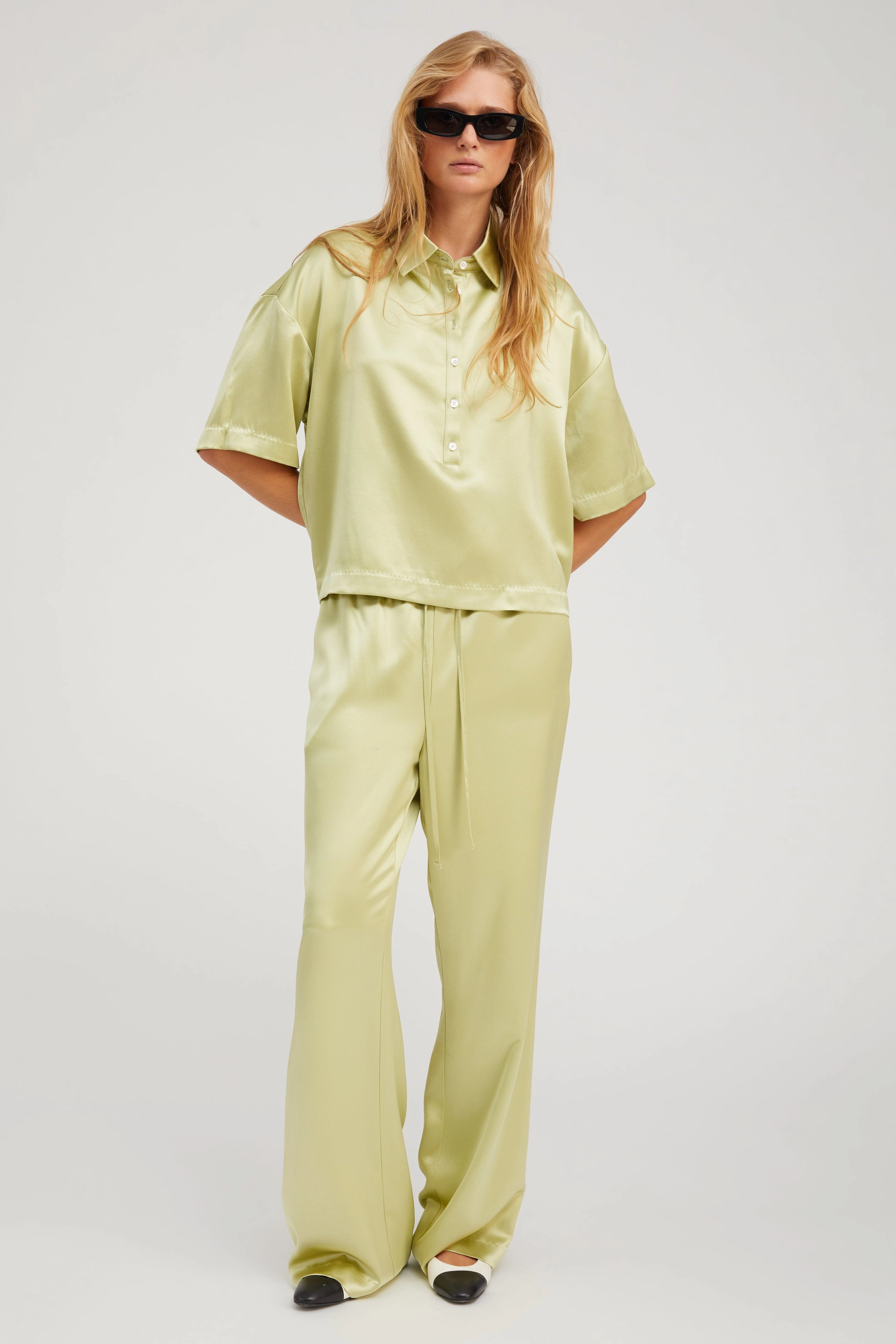 Pistachio Silk Kauai Pants Plus-size option Feminine Fit