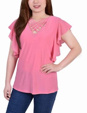 Flutter Sleeve Top With Criss Cross Strips Summer Wardrobe