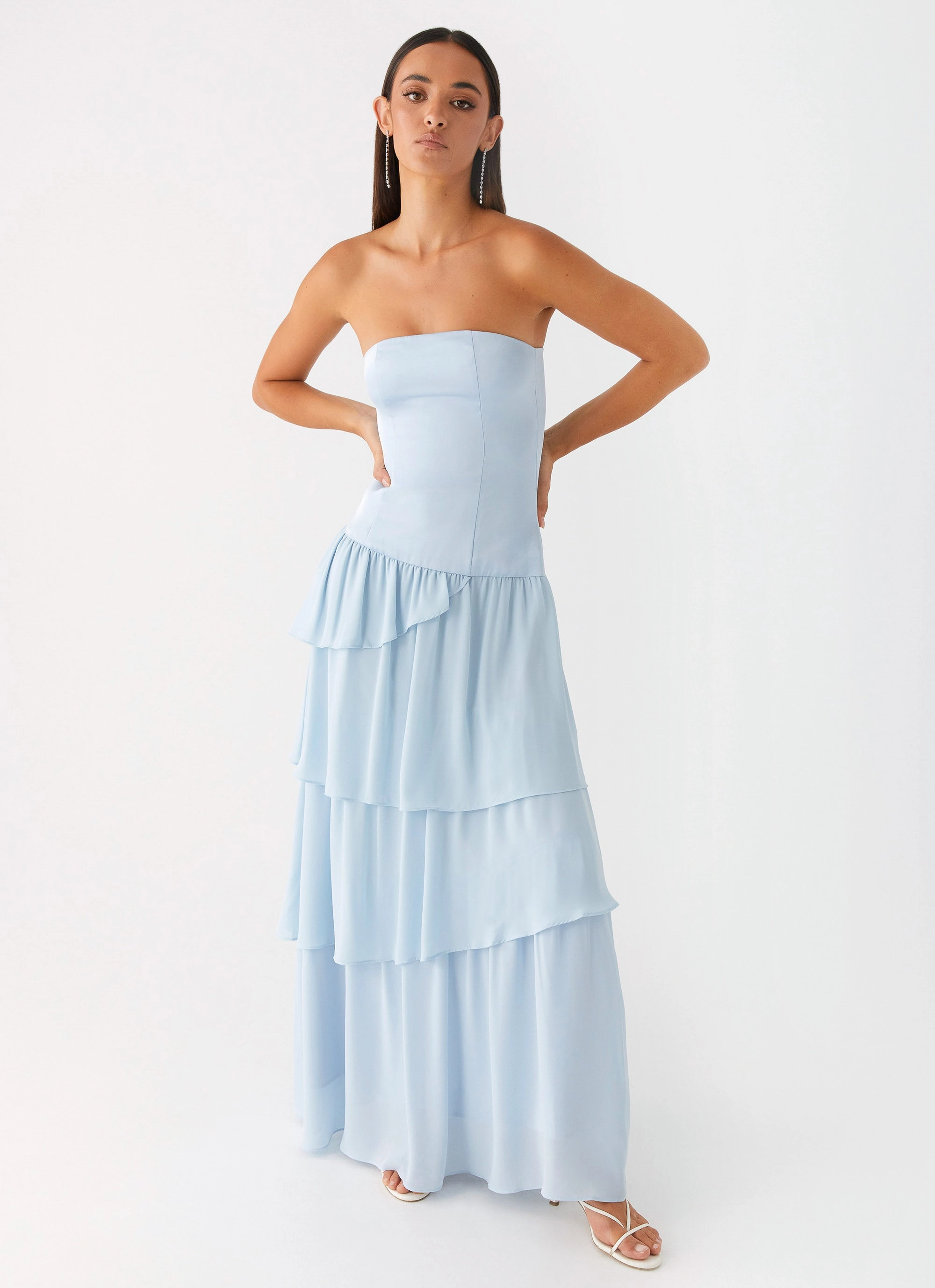 ruffle trim Fresh Flow Our Story Maxi Dress - Pastel Blue