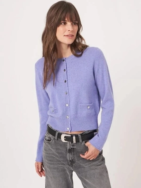 LightweightWeave Sustainable Fabric Blend Round Neck Buttoned Cashmere Cardigan Iris