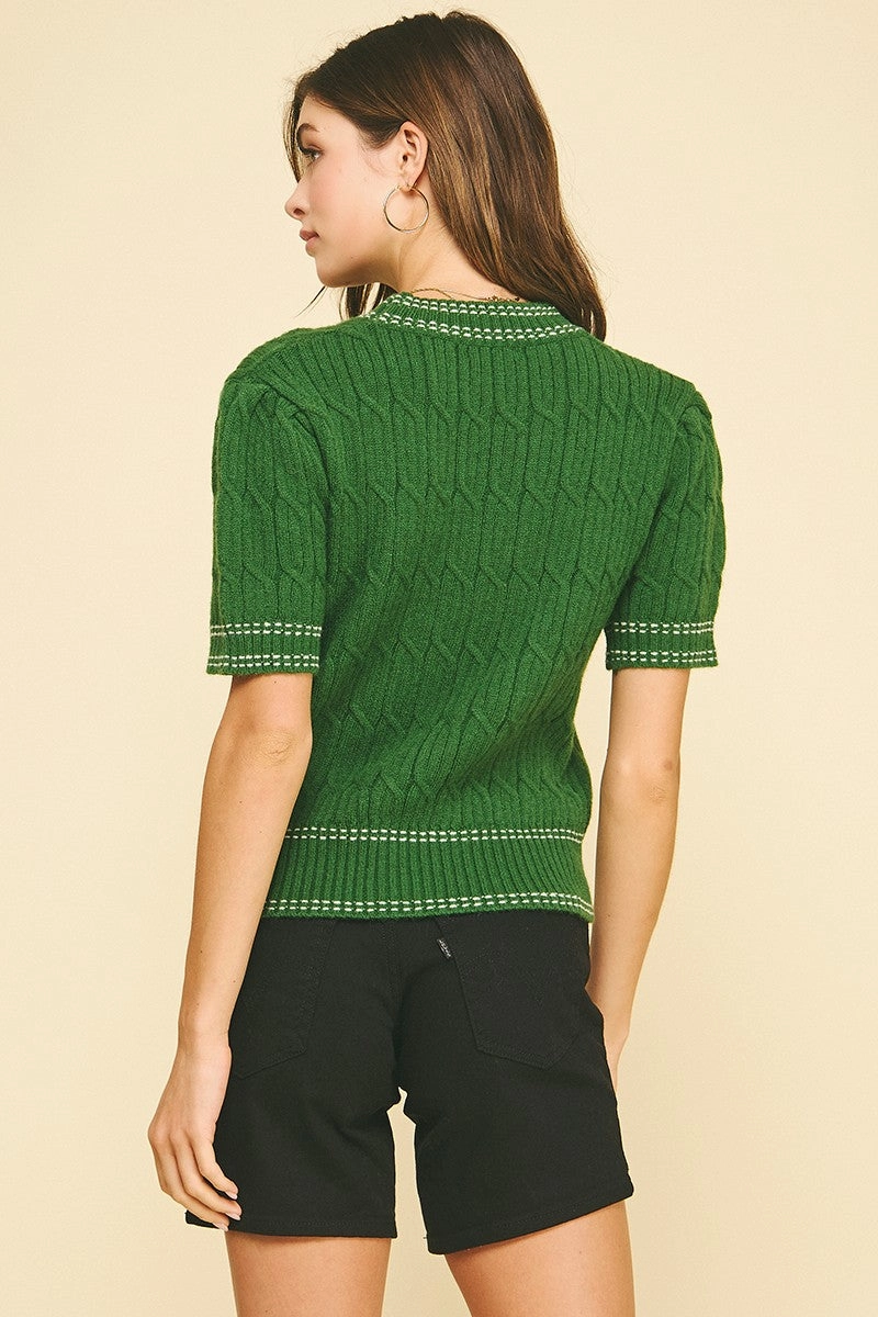 Green Short Sleeve Sweater Temperature Regulating Fabric Loose Blouse