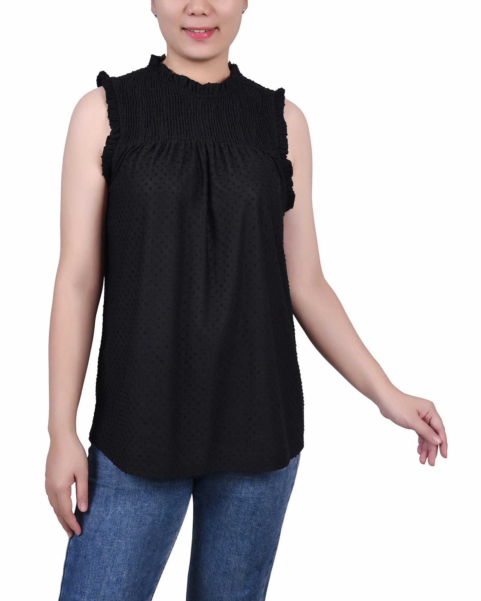 Sleeveless Yoke Top With Ruffles Oversized Fit