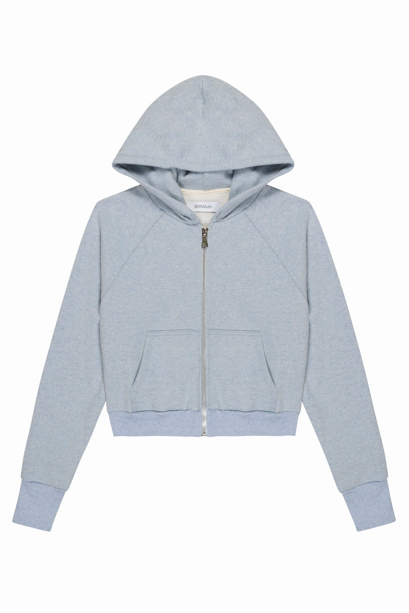 Ice Blue Melange Shrunken Zip Up Hoodie WrinkleResistant