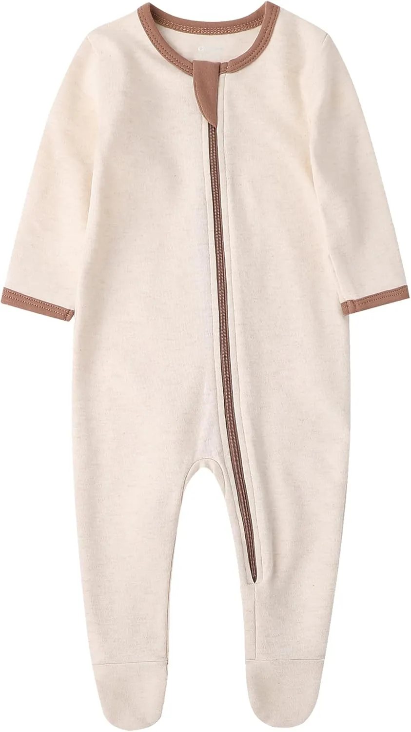 Owlivia Organic Cotton Baby Pajamas, Boys Girls 3-Pack Zip Front Sleep 'N Play Pjs, Footed Sleeper, Long Sleeve