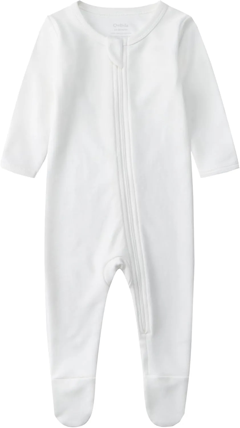 Owlivia Organic Cotton Baby Pajamas, Boys Girls 3-Pack Zip Front Sleep 'N Play Pjs, Footed Sleeper, Long Sleeve