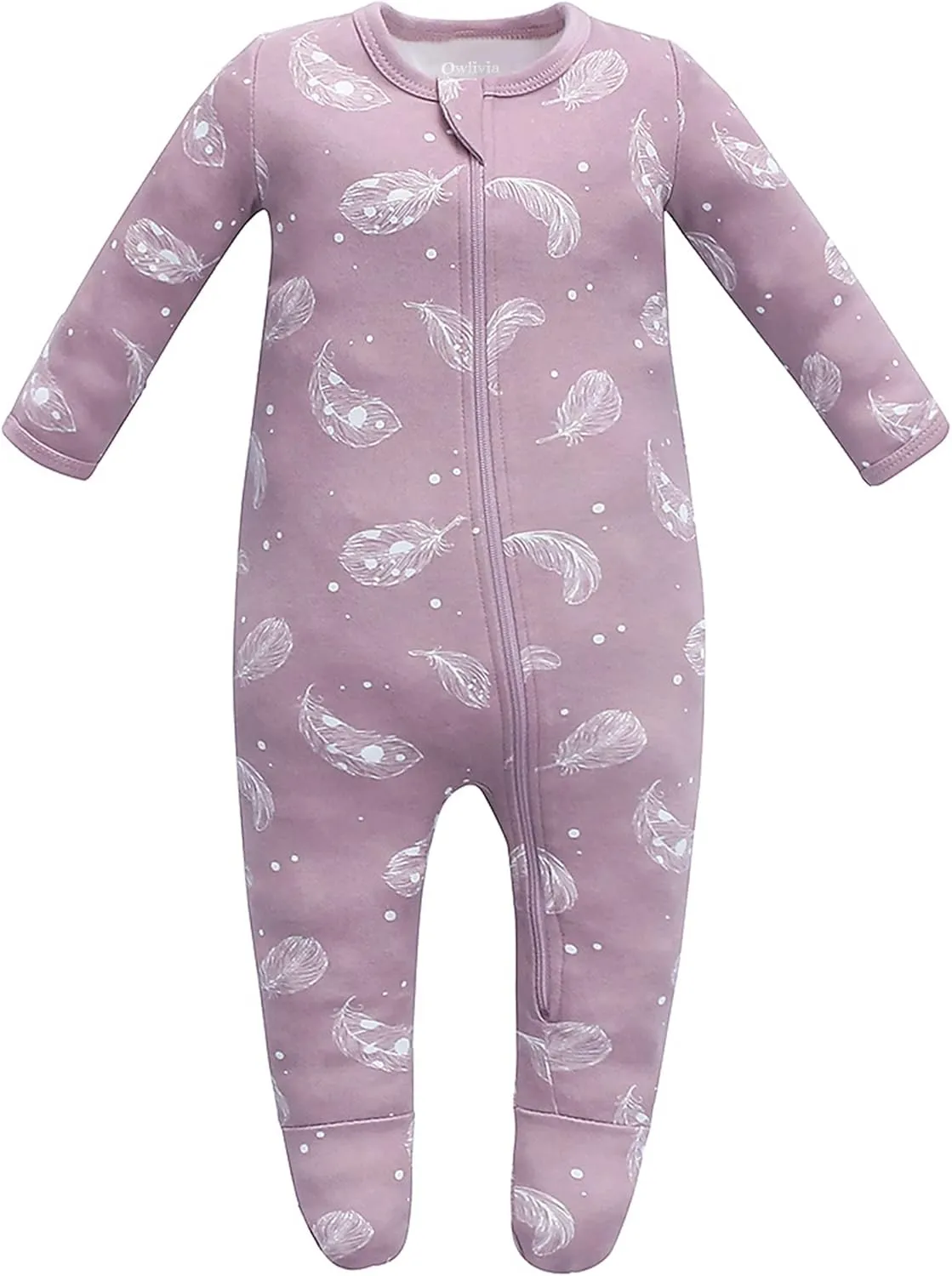 Owlivia Organic Cotton Baby Pajamas, Boys Girls Zip Front Sleep 'N Play Pjs, Footed Sleeper, Long Sleeve