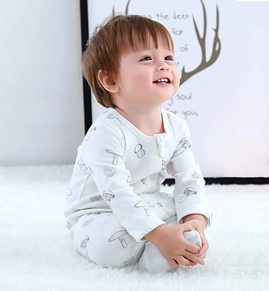 Owlivia Organic Cotton Baby Pajamas, Boys Girls Zip Front Sleep 'N Play Pjs, Footed Sleeper, Long Sleeve