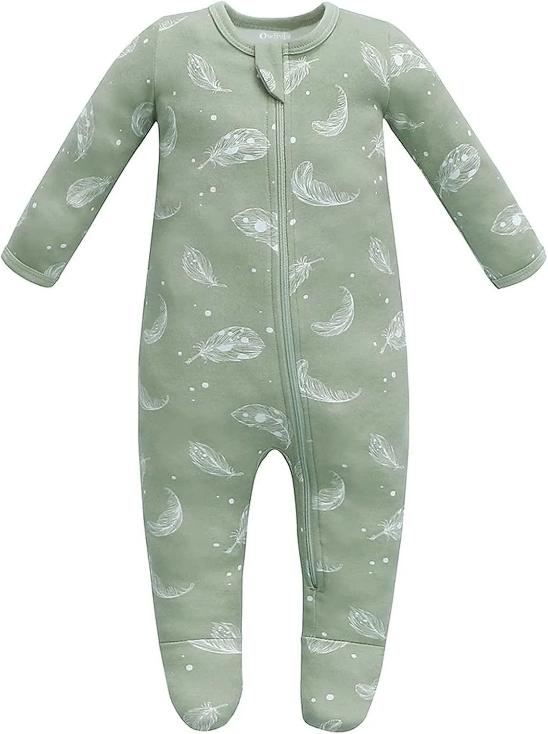 Owlivia Organic Cotton Baby Pajamas, Boys Girls Zip Front Sleep 'N Play Pjs, Footed Sleeper, Long Sleeve