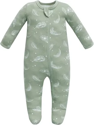 Owlivia Organic Cotton Baby Pajamas, Boys Girls Zip Front Sleep 'N Play Pjs, Footed Sleeper, Long Sleeve