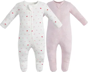 Owlivia Organic Cotton Baby Pajamas, Boys Girls Zip Front Sleep 'N Play Pjs, Footed Sleeper, Long Sleeve
