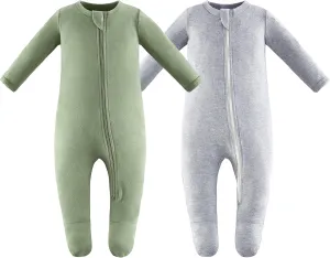 Owlivia Organic Cotton Baby Pajamas, Boys Girls Zip Front Sleep 'N Play Pjs, Footed Sleeper, Long Sleeve