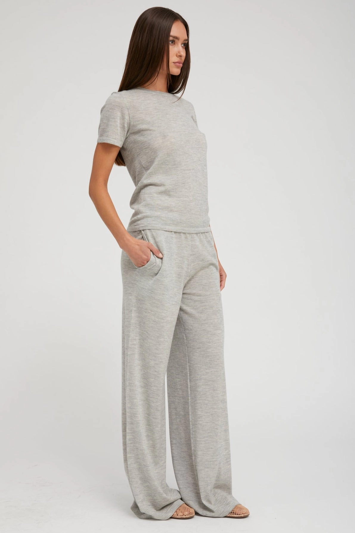 Durable Waistband Back pockets Oxford Ultra Fine Cashmere Wide Leg Pants