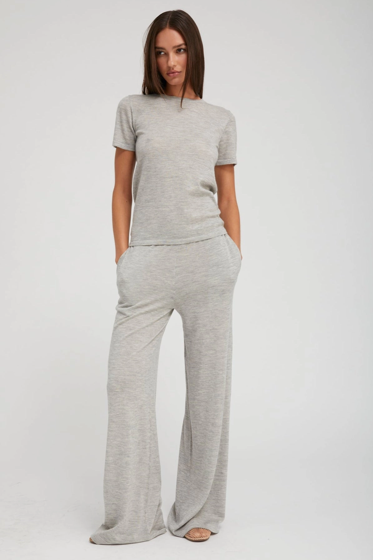 Oxford Ultra Fine Cashmere Wide Leg Pants FlameRetardantTreatment Low Bulk Material