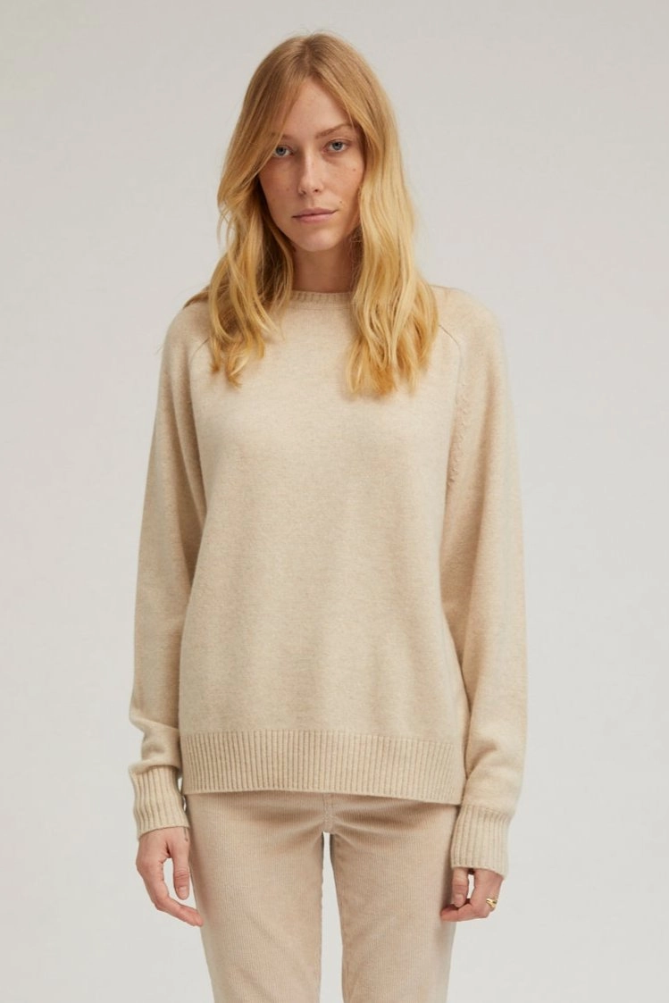 DoubleLayered Neckline Versatile Base Layer Oyster Cashmere Boyfriend Sweater