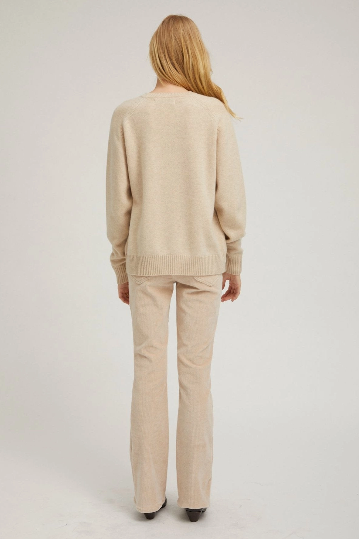 Versatile Layering Piece Roll Up Sleeve System Oyster Cashmere Boyfriend Sweater