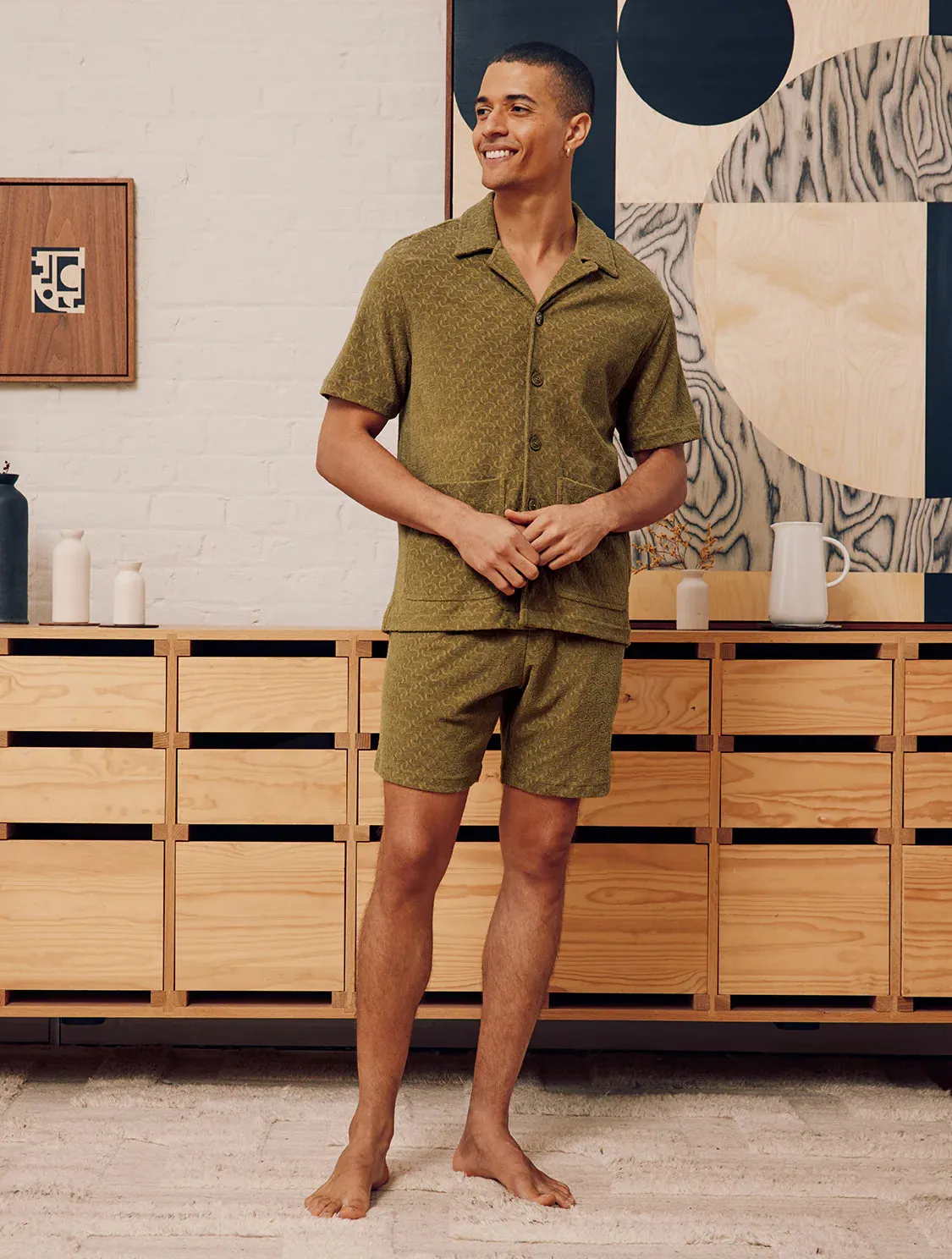 Paco Copacabana Jacquard Terry Shirt With Patch Pockets - Spinach
