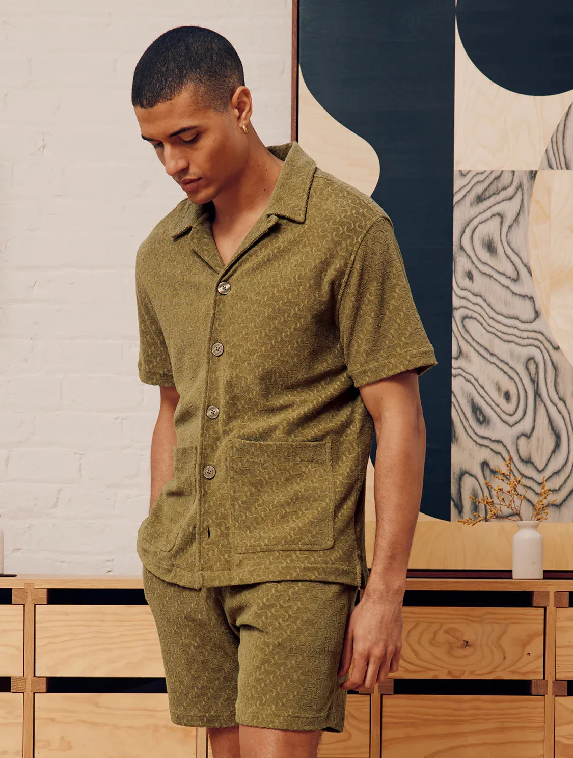 Paco Copacabana Jacquard Terry Shirt With Patch Pockets - Spinach