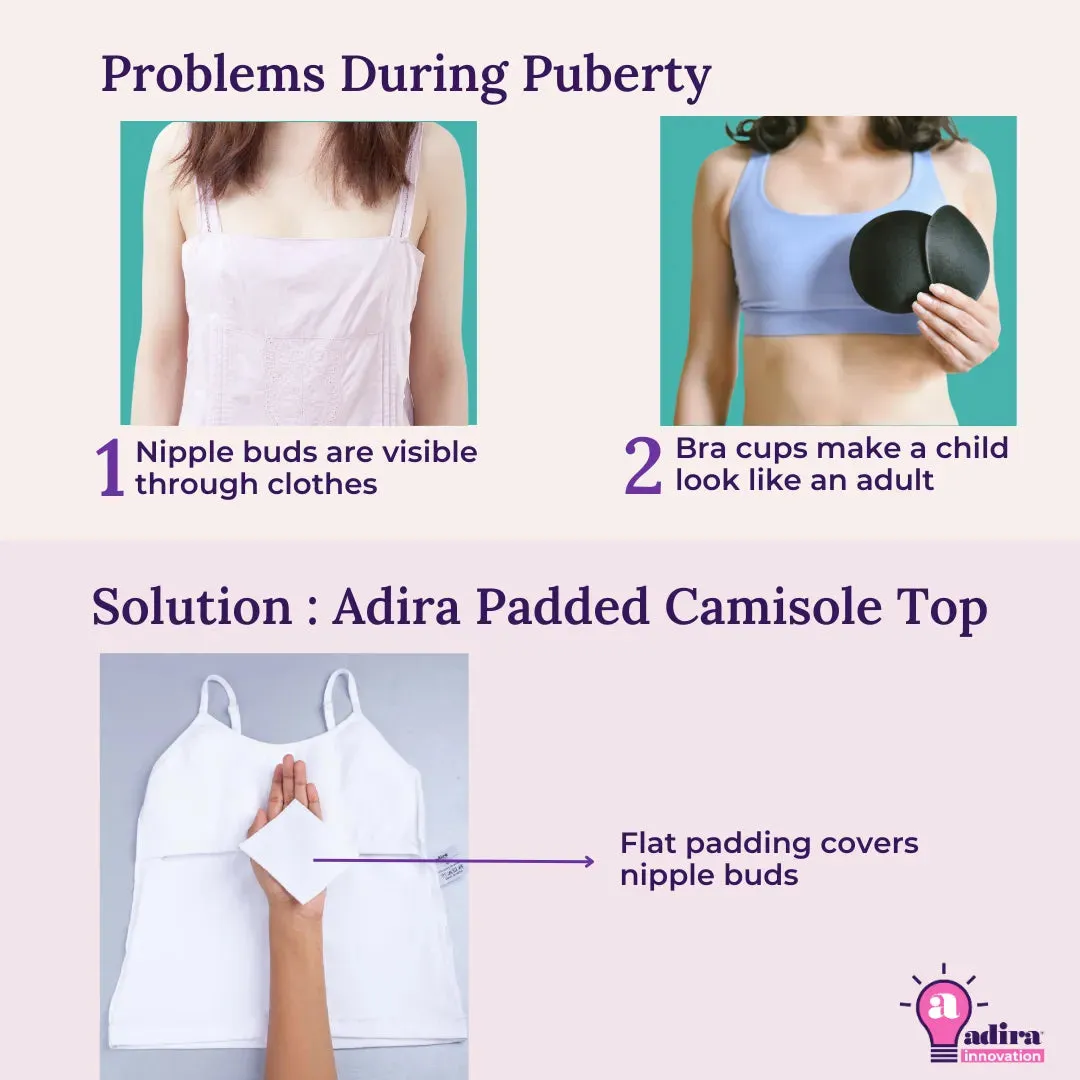 Padded Camisole | For Teens | Flat Padding | Covers Nipple Buds | Pack Of 3