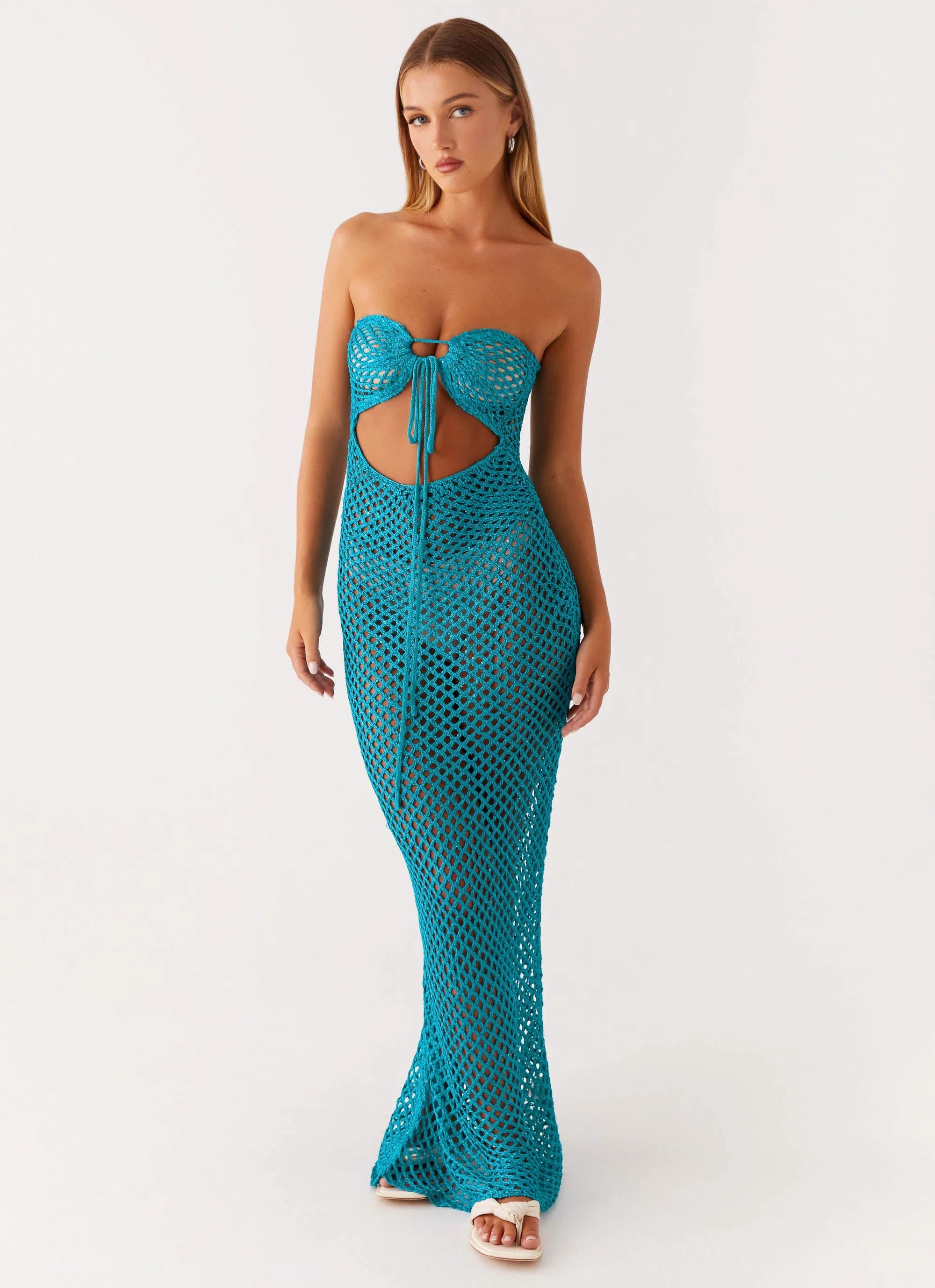 Contemporary Layer Gift-Worthy Sun Kissed Crochet Maxi Dress - Blue