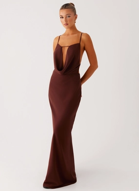 Smart Blend Natural Tones Elation Cowl Neck Maxi Dress - Chocolate