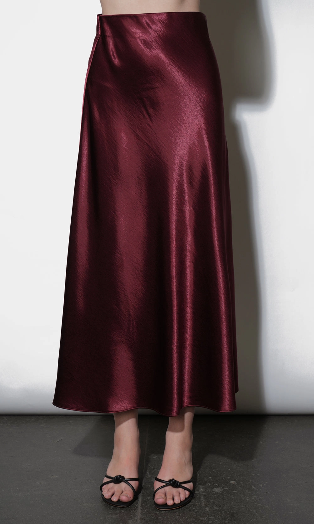 Paige Midi Slip Skirt in Dark Cherry Pull On Style A Line Silhouette
