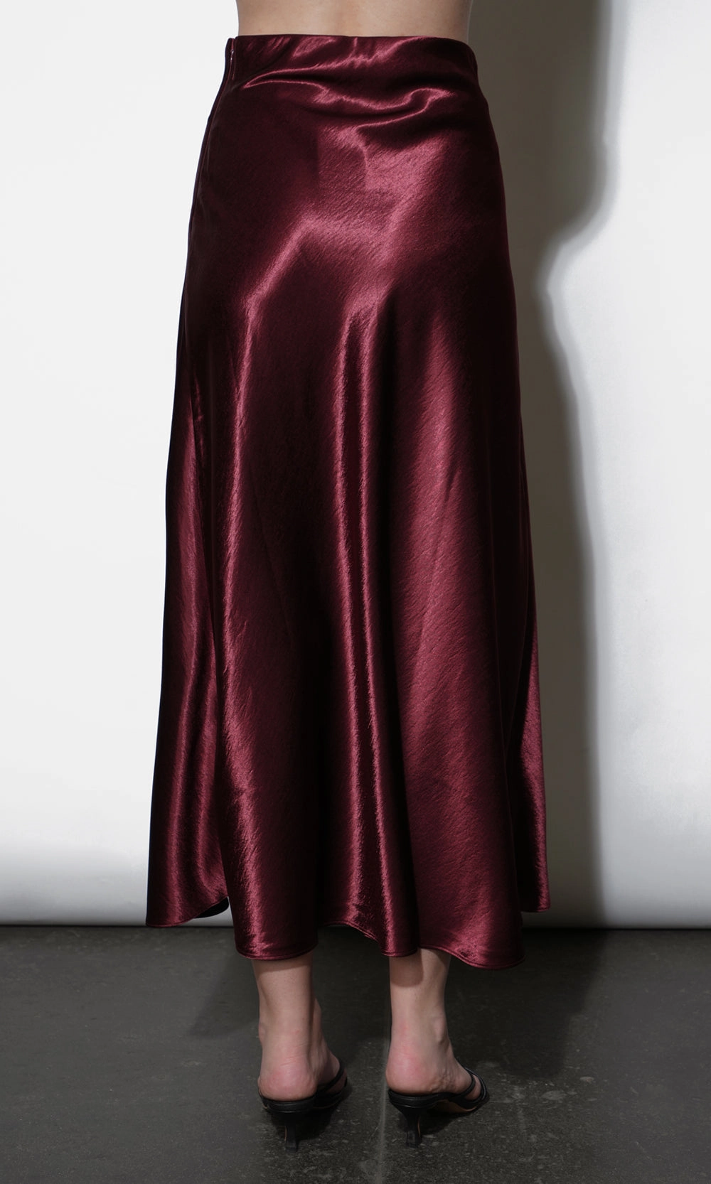 Paige Midi Slip Skirt in Dark Cherry Ruching Details Travel Friendly