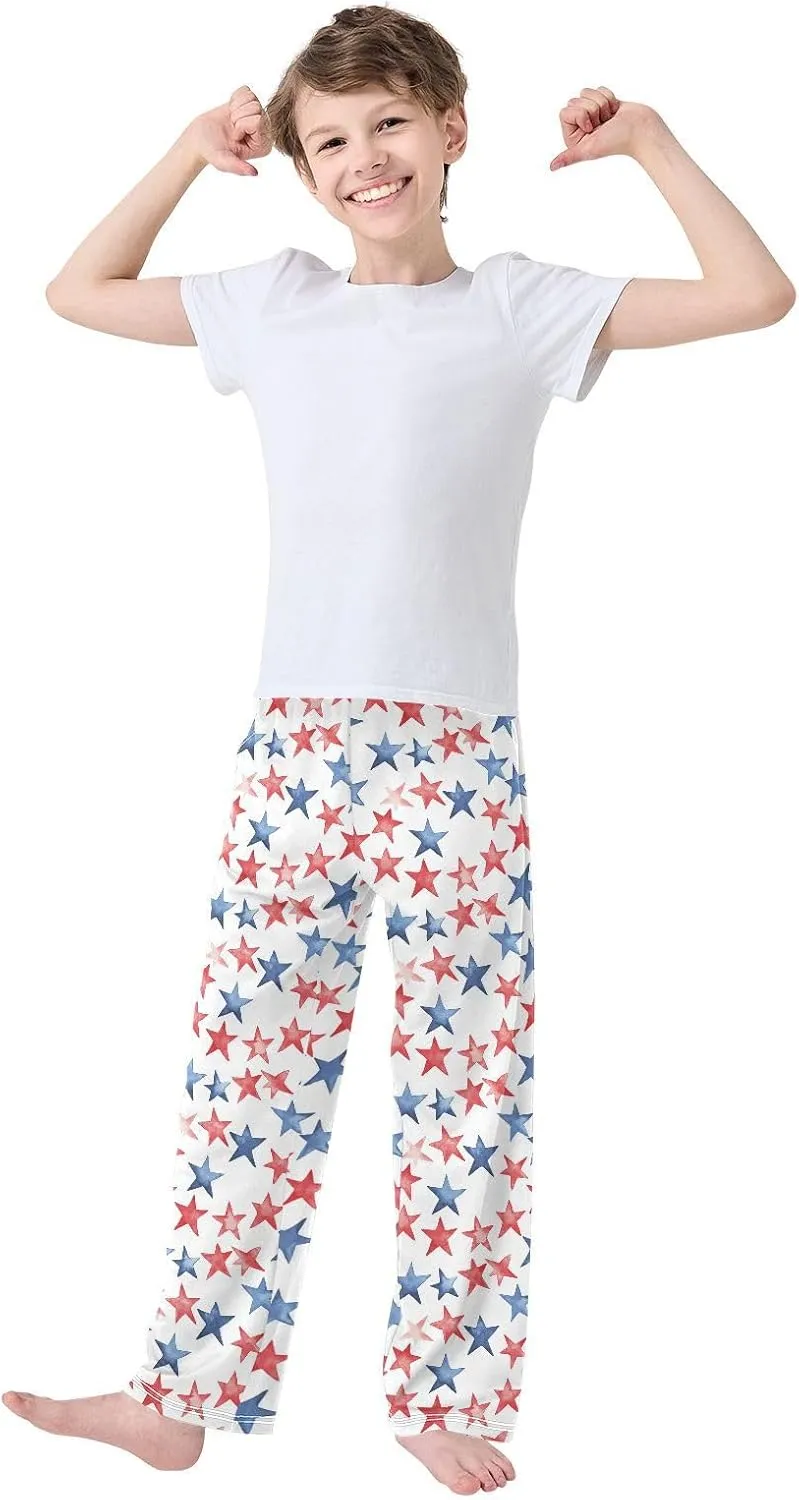 Pajama Bottoms, Blue and Red Stars Pajamas Pant Sleep Long Pants Lounge Wear Sleepwear Pjs