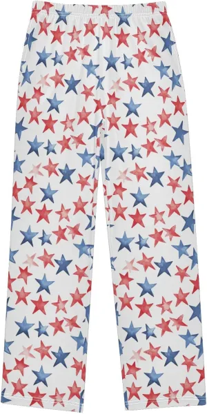 Pajama Bottoms, Blue and Red Stars Pajamas Pant Sleep Long Pants Lounge Wear Sleepwear Pjs