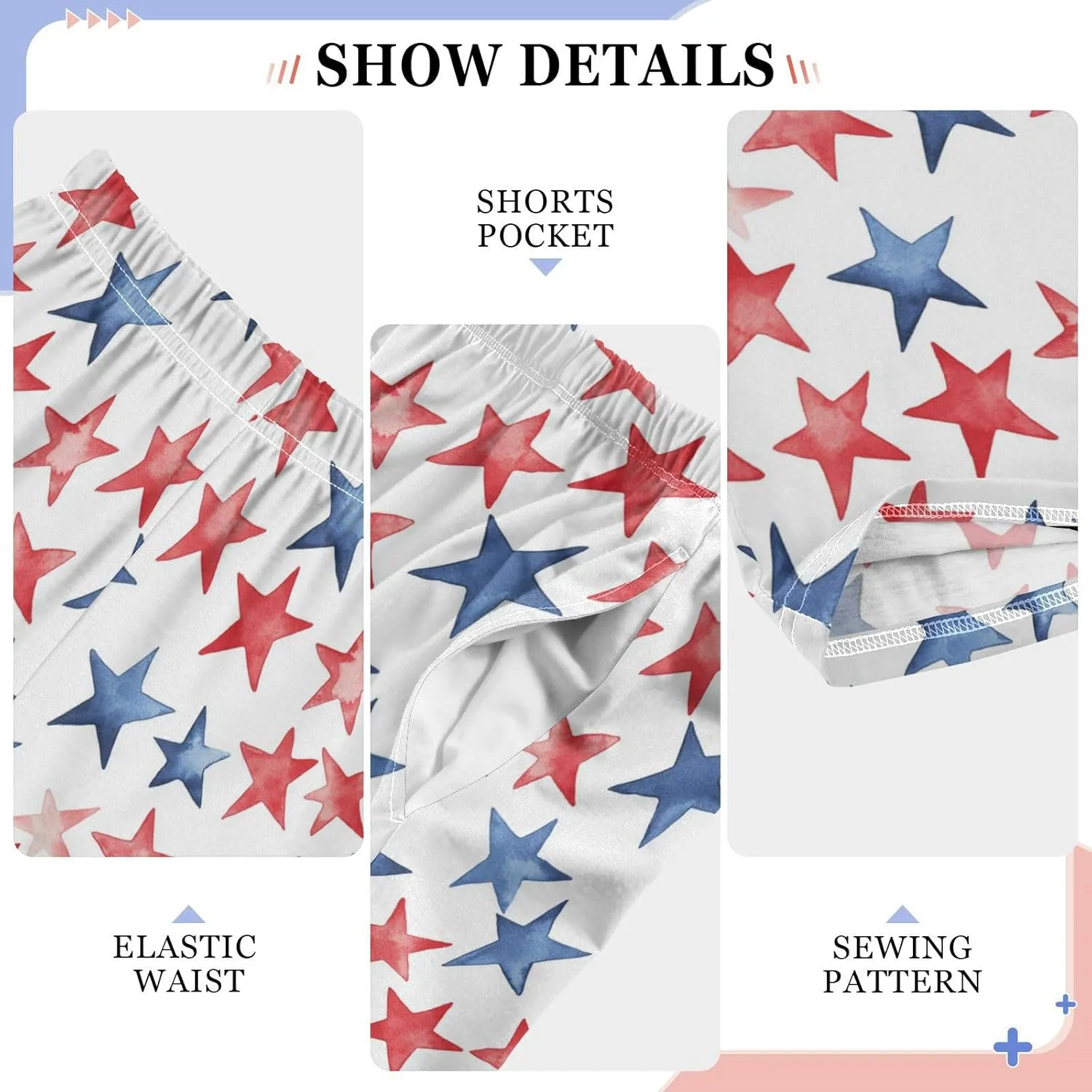 Pajama Bottoms, Blue and Red Stars Pajamas Pant Sleep Long Pants Lounge Wear Sleepwear Pjs