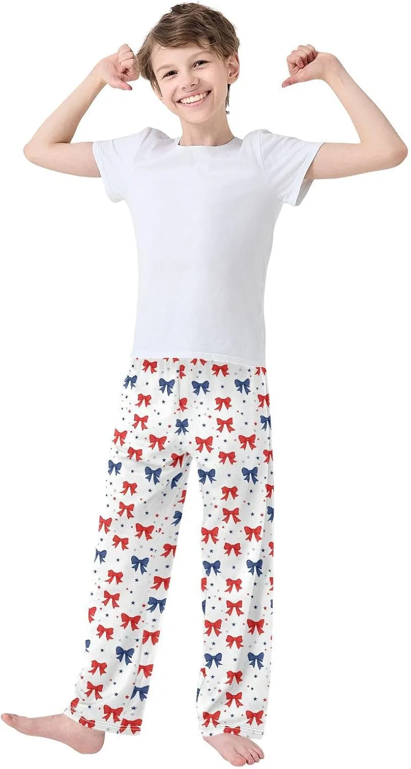 Pajama Bottoms, Blue Red Bows Pajamas Pant Sleep Long Pants Lounge Wear Sleepwear Pjs
