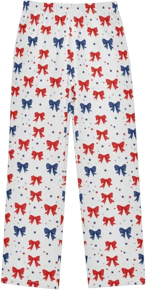 Pajama Bottoms, Blue Red Bows Pajamas Pant Sleep Long Pants Lounge Wear Sleepwear Pjs