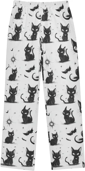 Pajama Bottoms, Pajamas Long Pant Black Cats Cartoon Lounge Wear Casual Sleep Pants Soft Pjs Sleepwear