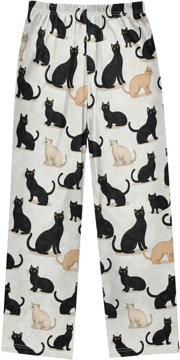 Pajama Bottoms, Pajamas Long Pant Black Cats Lounge Wear Casual Sleep Pants Soft Pjs Sleepwear