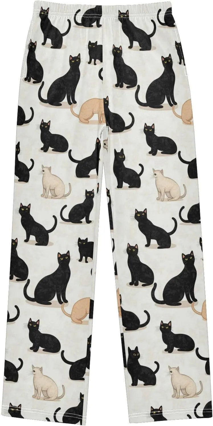Pajama Bottoms, Pajamas Long Pant Black Cats Lounge Wear Casual Sleep Pants Soft Pjs Sleepwear