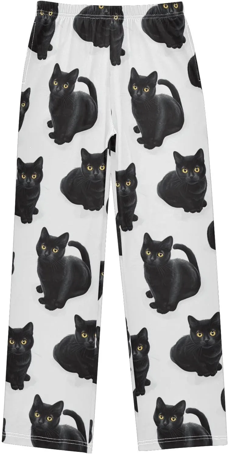Pajama Bottoms, Pajamas Long Pant Black Cats Lounge Wear Casual Sleep Pants Soft Pjs Sleepwear