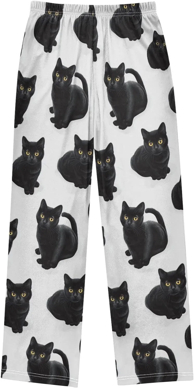 Pajama Bottoms, Pajamas Long Pant Black Cats Lounge Wear Casual Sleep Pants Soft Pjs Sleepwear
