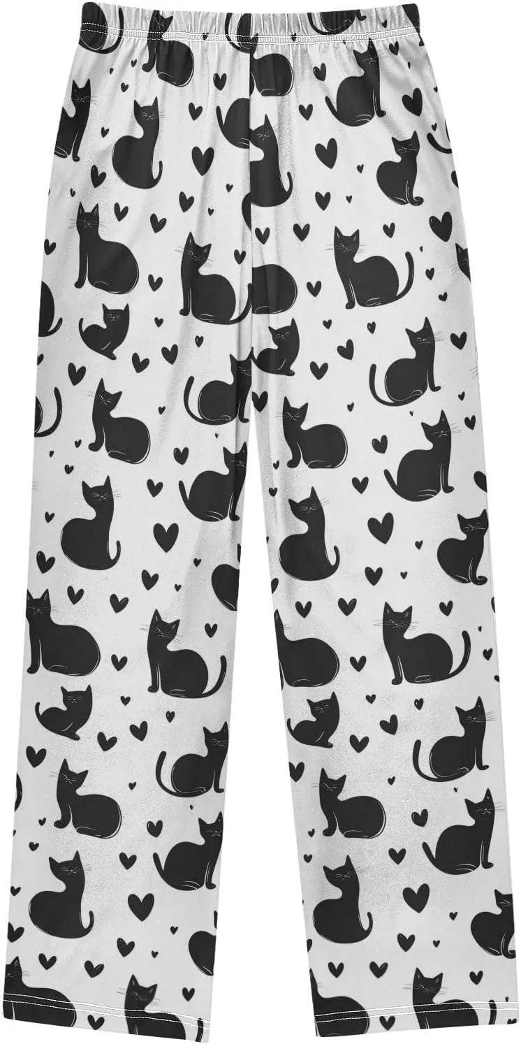 Pajama Bottoms, Pajamas Long Pant Black Silhouette Cats Lounge Wear Casual Sleep Pants Soft Pjs Sleepwear