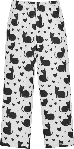 Pajama Bottoms, Pajamas Long Pant Black Silhouette Cats Lounge Wear Casual Sleep Pants Soft Pjs Sleepwear