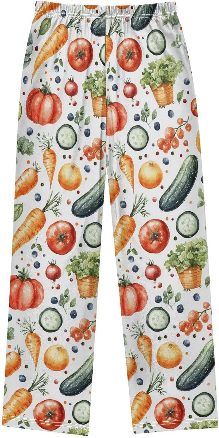 Pajama Bottoms, Pajamas Long Pant Watercolor Vegetables Lounge Wear Casual Sleep Pants Soft Pjs Sleepwear