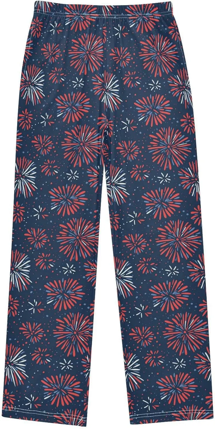 Pajama Bottoms, Red Blue Fireworks Pajamas Pant Sleep Long Pants Lounge Wear Sleepwear Pjs