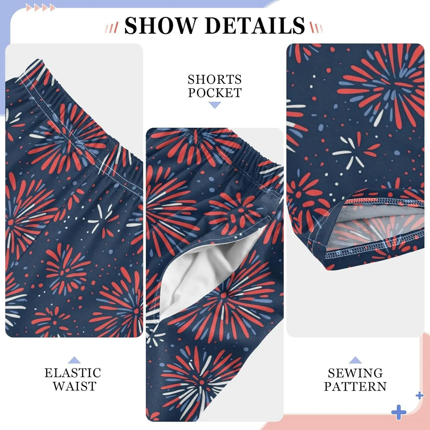 Pajama Bottoms, Red Blue Fireworks Pajamas Pant Sleep Long Pants Lounge Wear Sleepwear Pjs