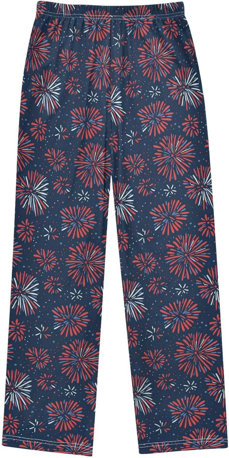 Pajama Bottoms, Red Blue Fireworks Pajamas Pant Sleep Long Pants Lounge Wear Sleepwear Pjs