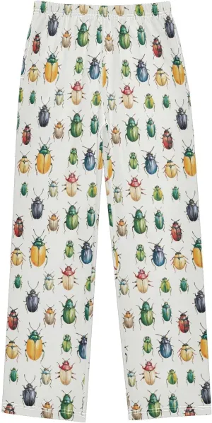 Pajama Bottoms, Watercolor Vintage Beetles Pajamas Pant Sleep Long Pants Lounge Wear Sleepwear Pjs