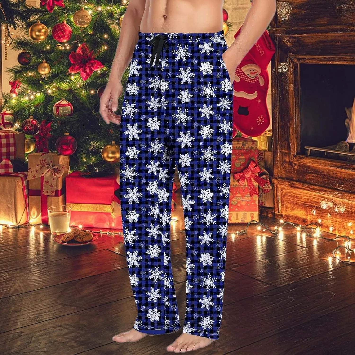Pajama Pants for Men Mens Christmas Pajama Pants with Drawstring and Pockets Cotton Blend Flannel Plaid Lounge Pants