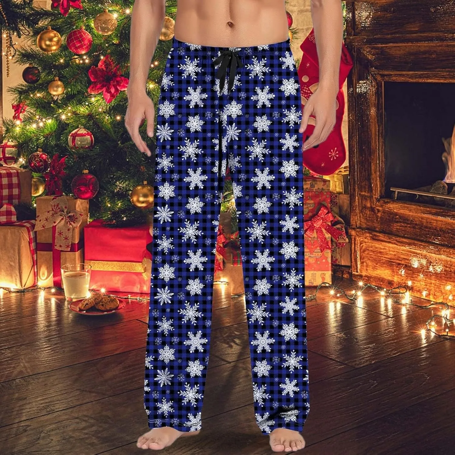Pajama Pants for Men Mens Christmas Pajama Pants with Drawstring and Pockets Cotton Blend Flannel Plaid Lounge Pants