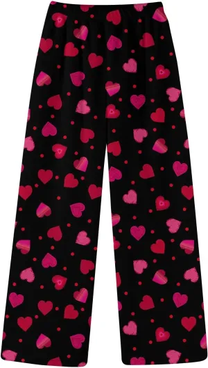 Pajama Pants Women Valentine Flannel Pajamas Lounge Fuzzy Wide Leg Pants Casual Heart Print Elastic Waist Trousers