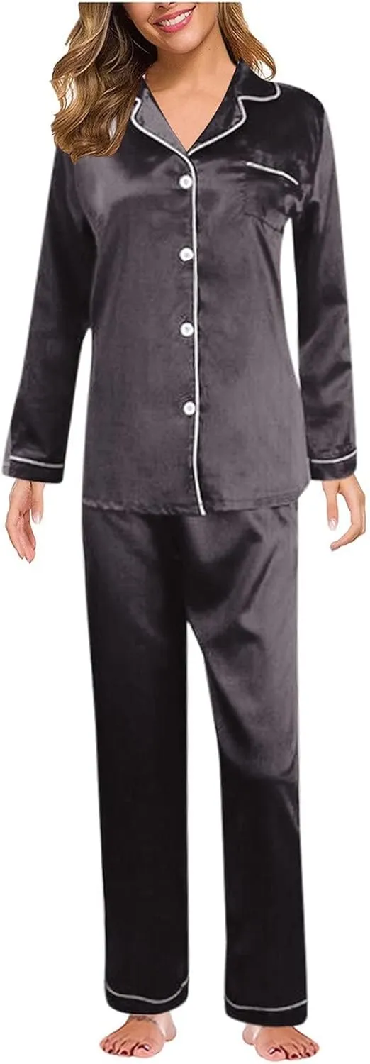 Pajama Sets for Women Pajamas for Women Set Long Sleeve Button Up Sleepwear Soft Lightweight Pajamas 2 Piece Lounge